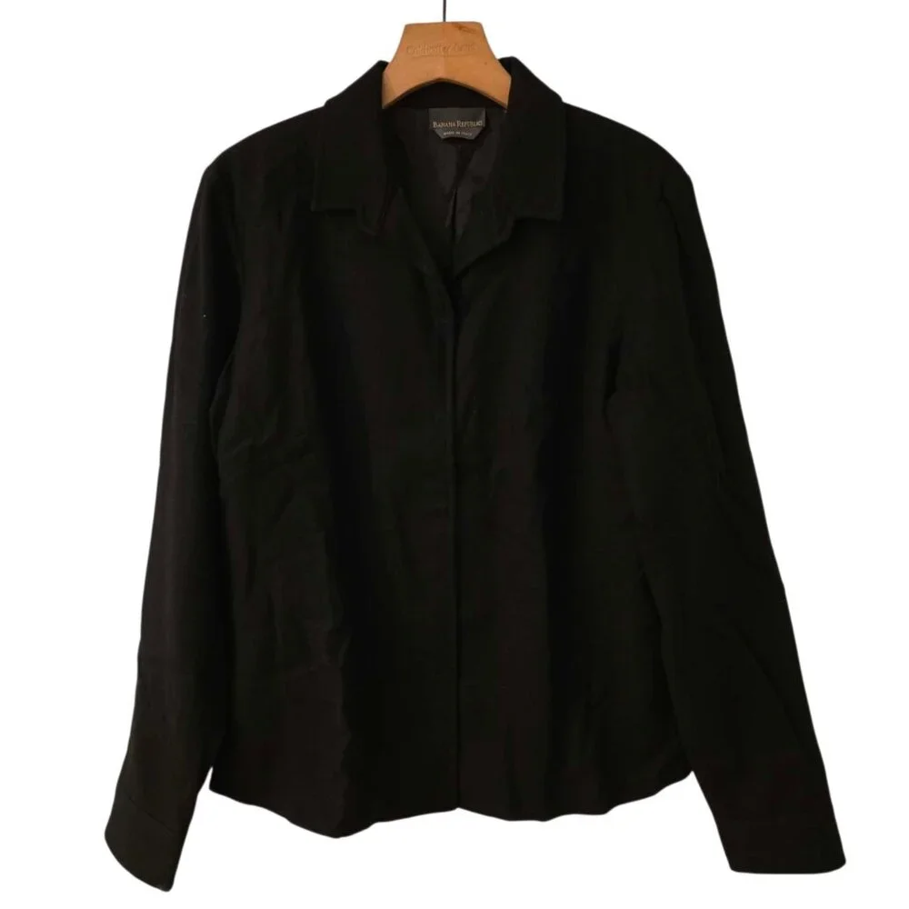 Banana Republic Jacket Wool Button Up Blazer Black Womens Size L‎ Classic Lined